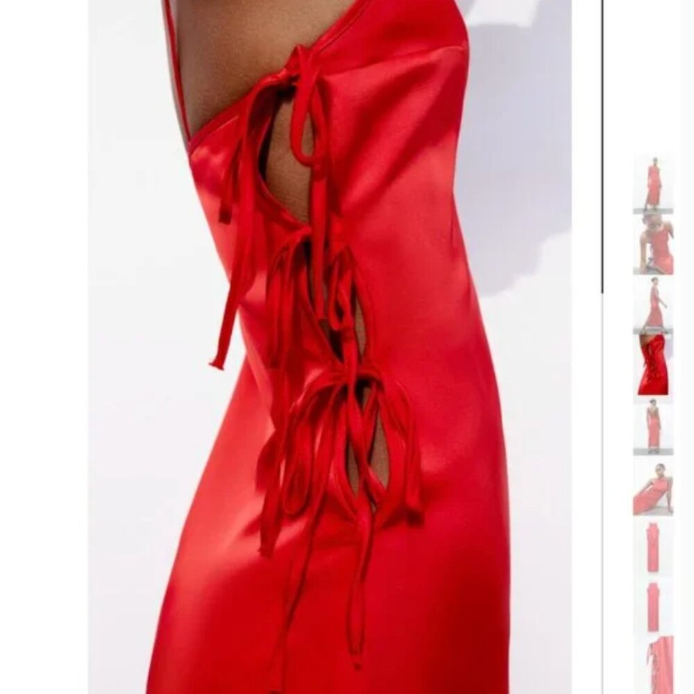 NWT ZARA TIED SATIN EFFECT DRESS RED